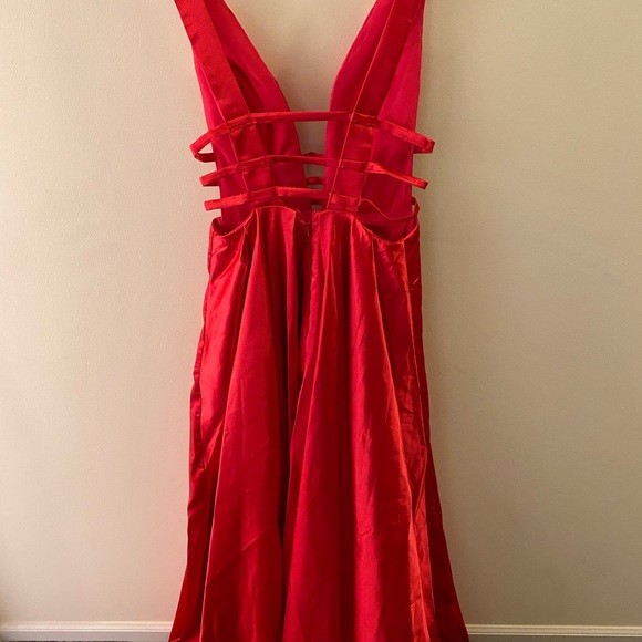 Red maxi dress with a deep v neck and open back - Picture 3 of 3